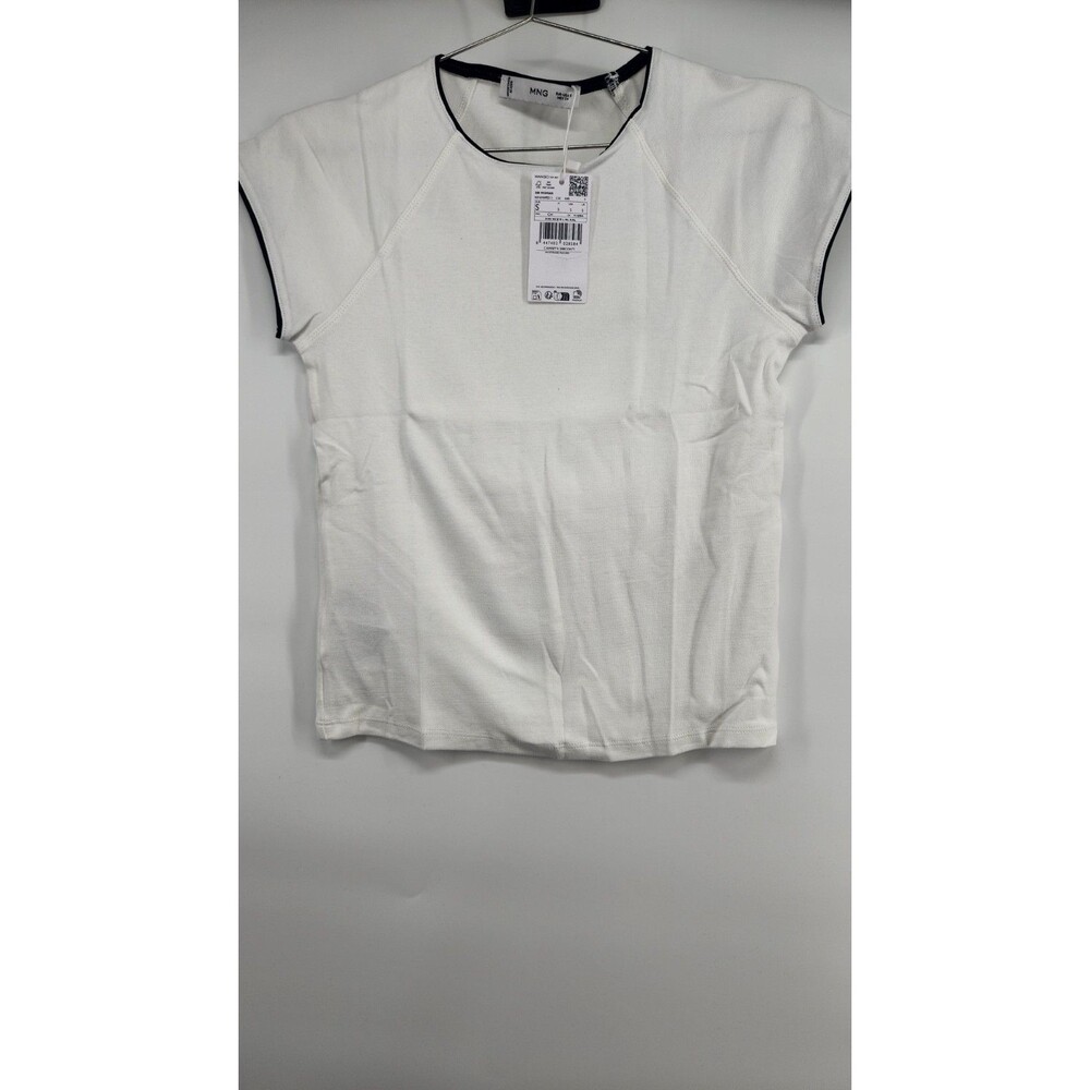 Mango Women's Small White Cotton‎ Contrasting Trim T-Shirt NWT